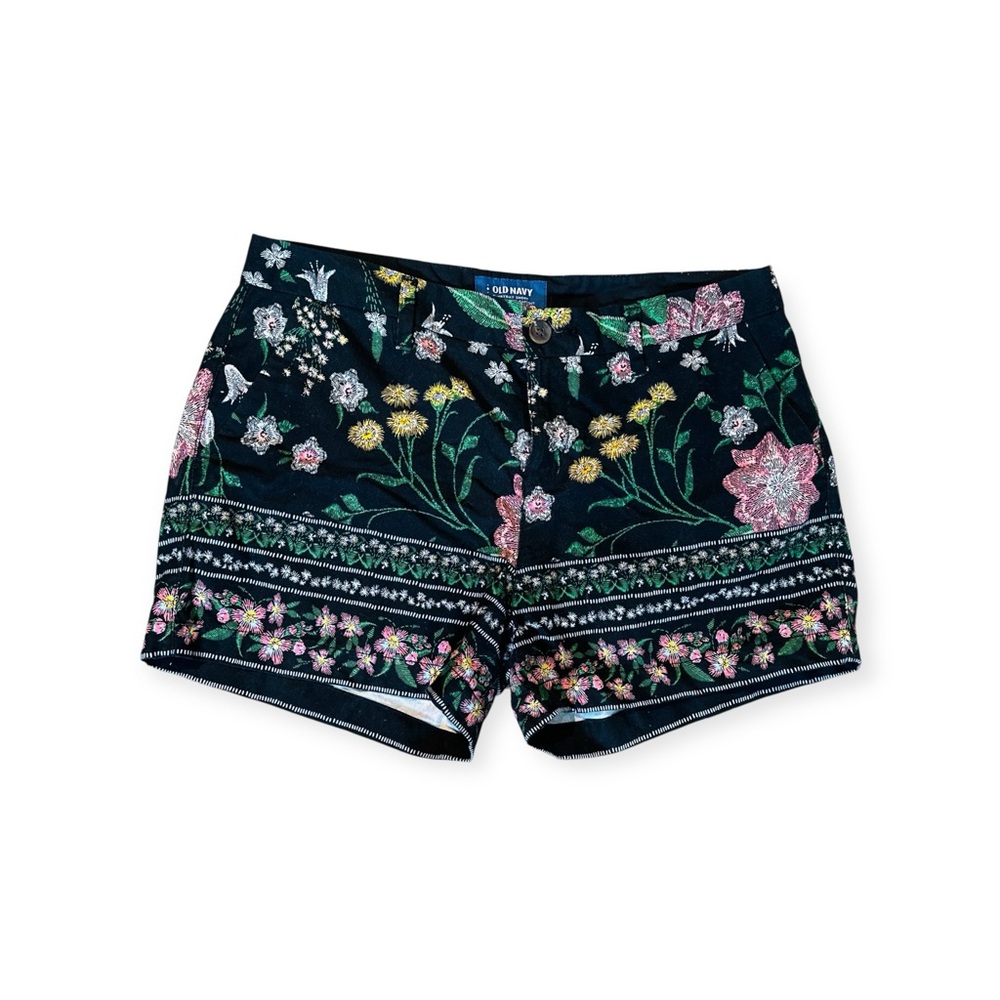 Old Navy Black and Pink Bermuda Shorts with Floral Patterns